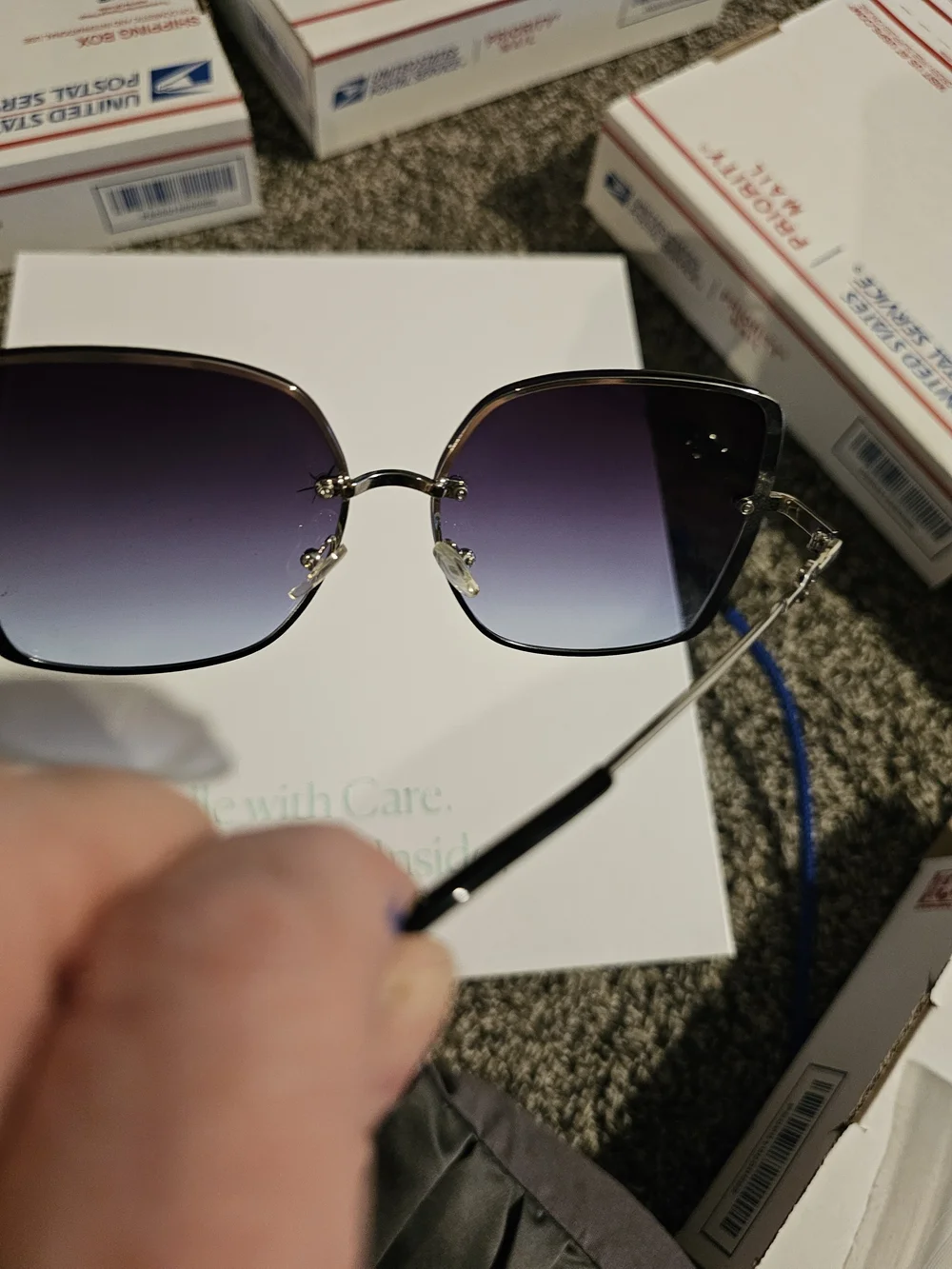 Oversized Square Gradient Purple Women's Sunglasses With Cross Cut Out